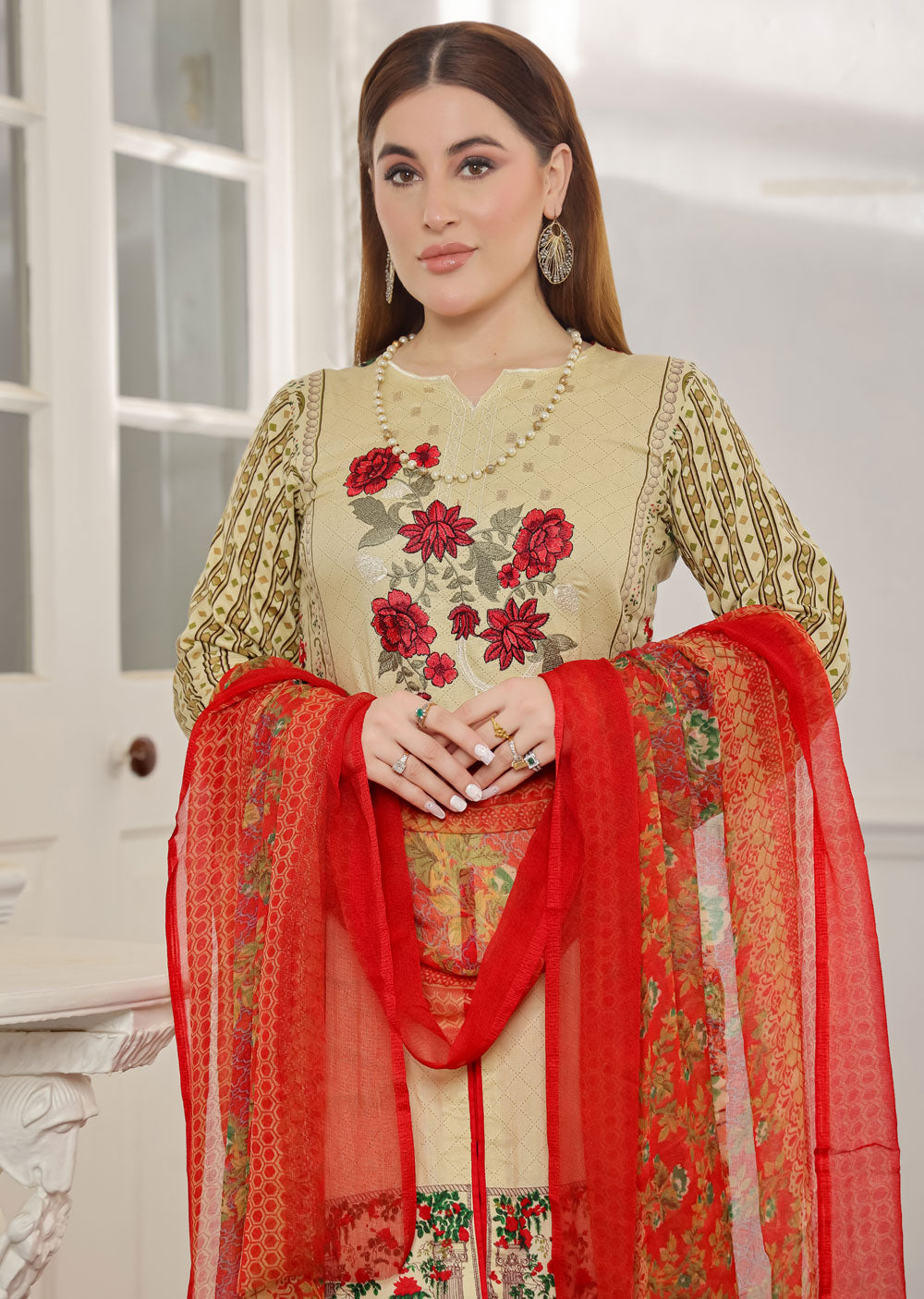 AMT4803 - Gold Readymade Lawn Suit - Memsaab Online