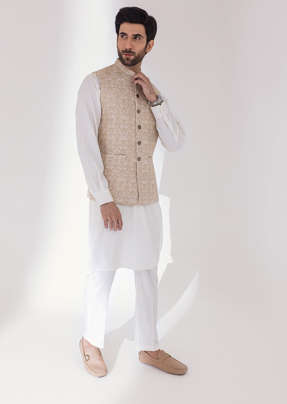 W-2100 - Light Fawn - Mens Maysori Waist Coat 2024 - Memsaab Online