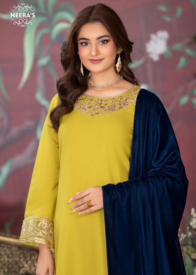 HSS-181 - Readymade - Dhanak Velvet Embroidered suit by Heeras - Memsaab Online