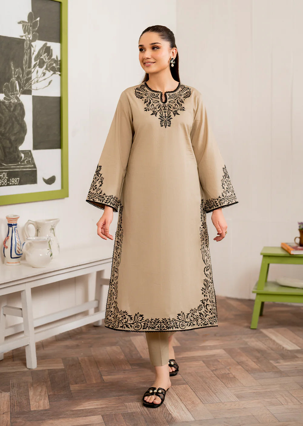 AREENAH- Readymade 3 Piece Cotton Suit - Memsaab Online