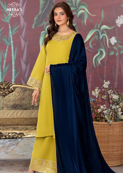 HSS-181 - Readymade - Dhanak Velvet Embroidered suit by Heeras - Memsaab Online