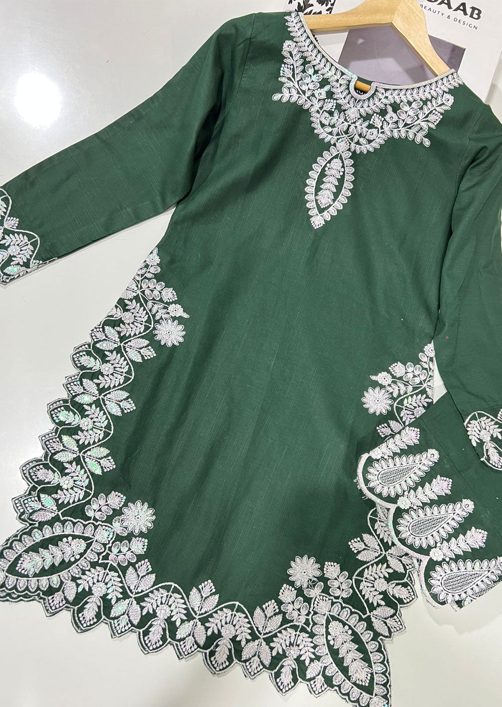 RGZ1721 Readymade Green Slub Khaddar 2 Piece Suit - Memsaab Online