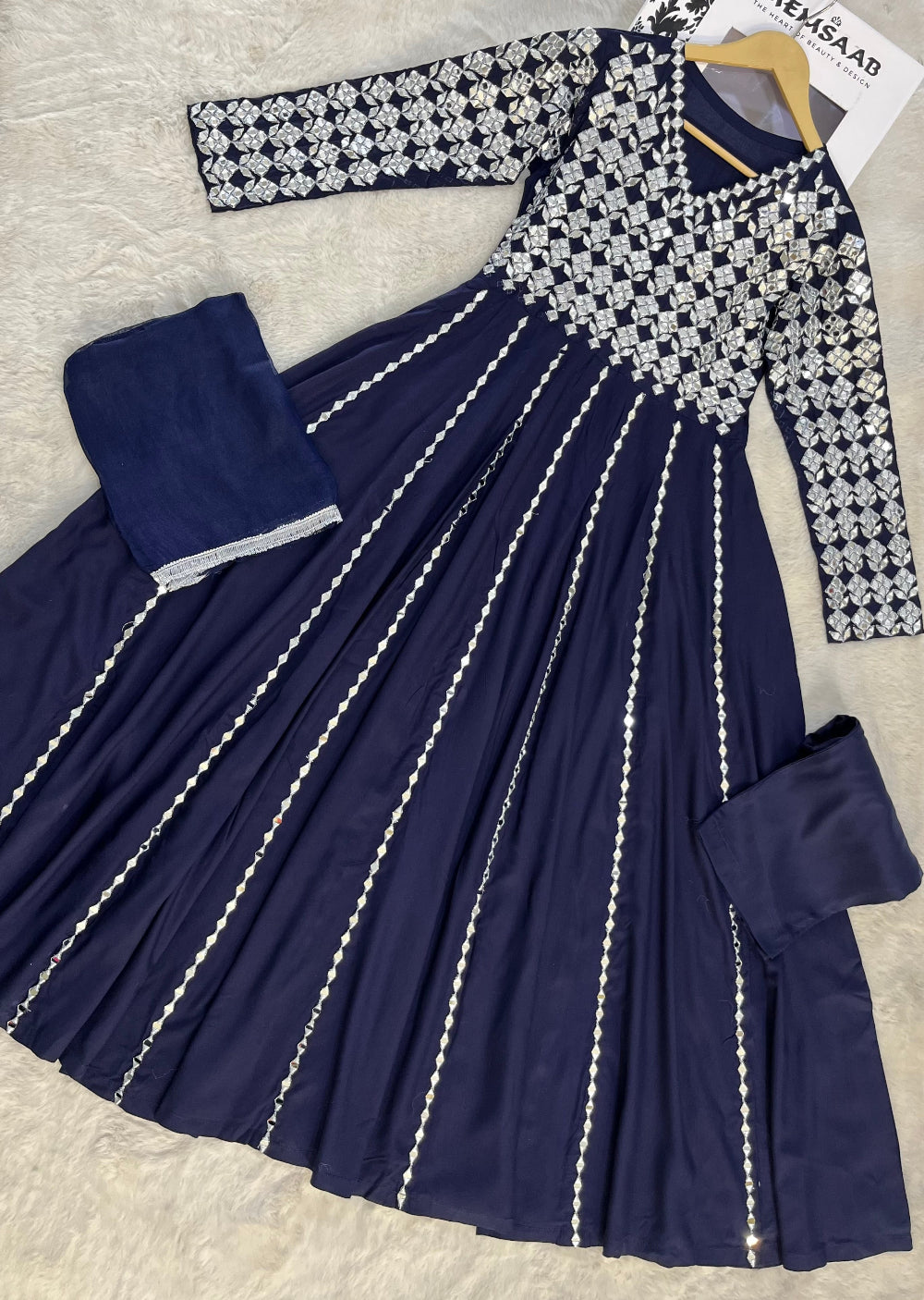 HK131 - Navy - Readymade Linen Outfit - Memsaab Online