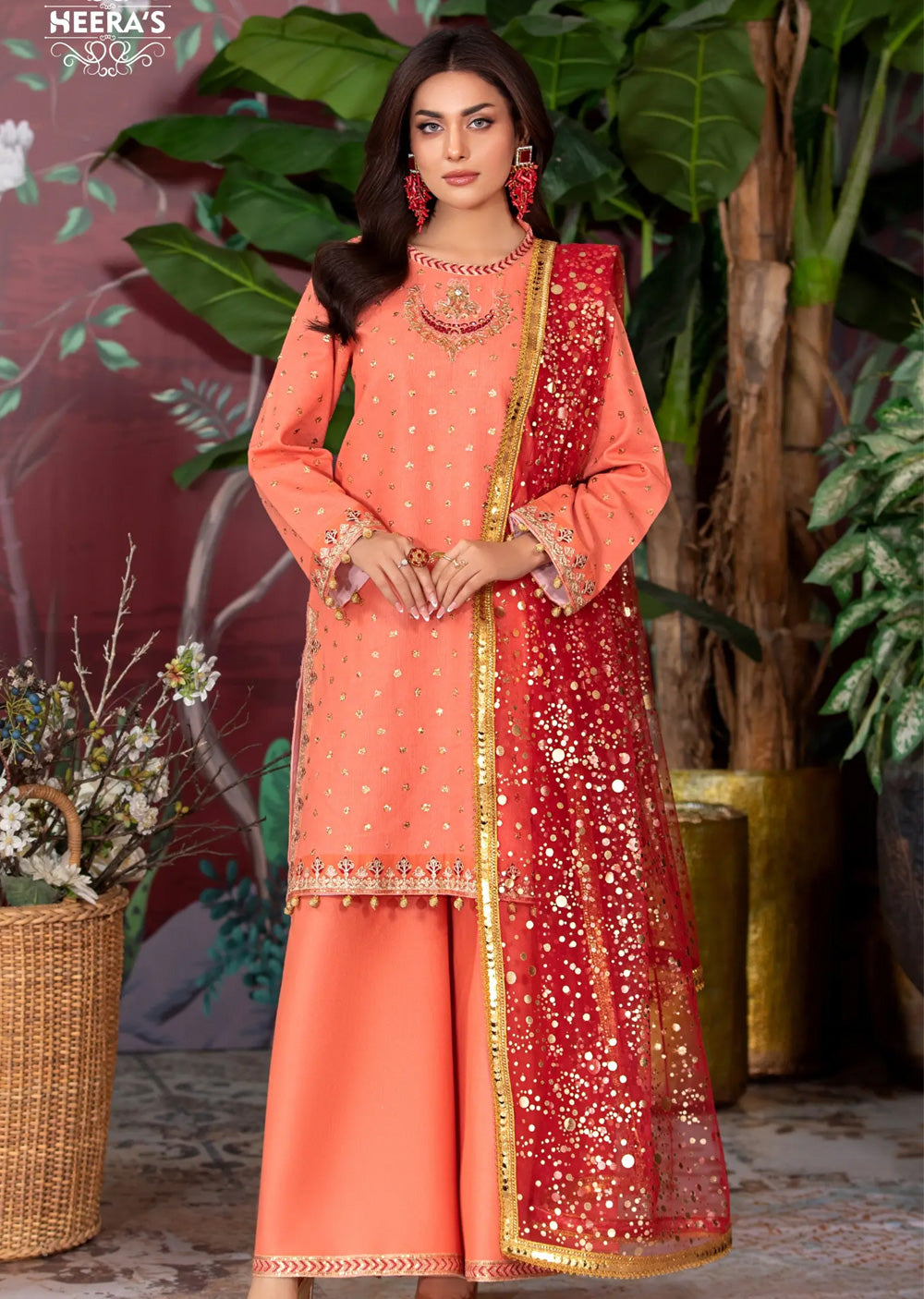 HSS-182 - Readymade - Festive Sharara Embroidered suit by Heeras - Memsaab Online