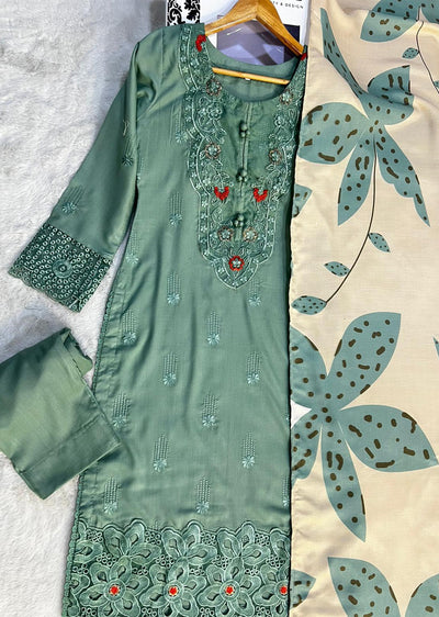 SLM622 Readymade Green Winter Dhanak Suit - Memsaab Online