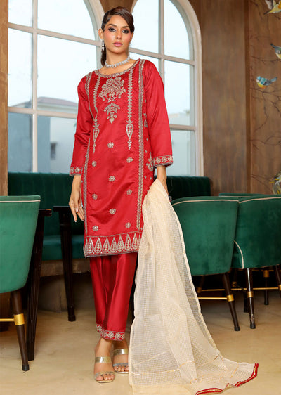 KLD316 Falak - Red Readymade Khadi Net Suit - Memsaab Online