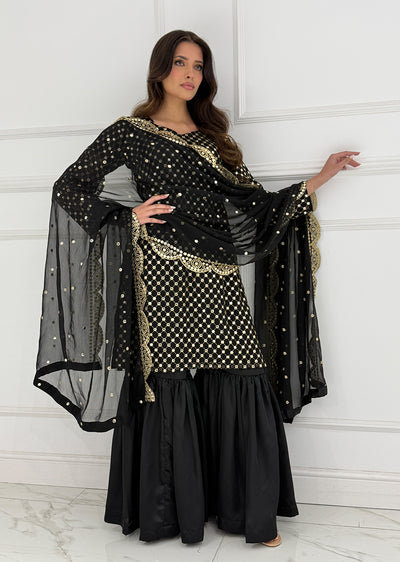 SMR3101 Rose - Black Readymade Chiffon Suit - Memsaab Online