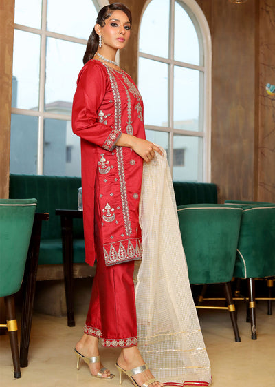 KLD316 Falak - Red Readymade Khadi Net Suit - Memsaab Online