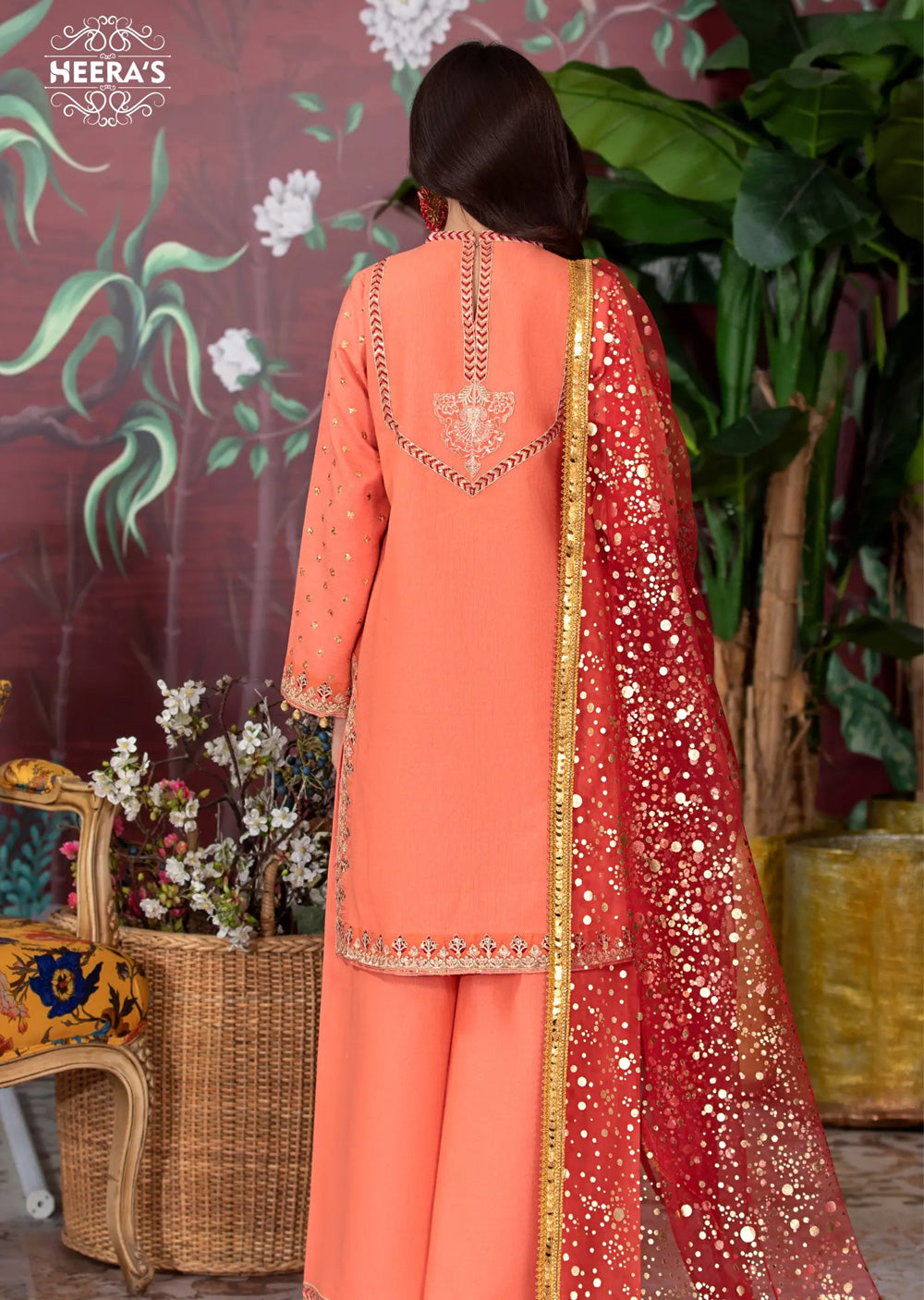 HSS-182 - Readymade - Festive Sharara Embroidered suit by Heeras - Memsaab Online