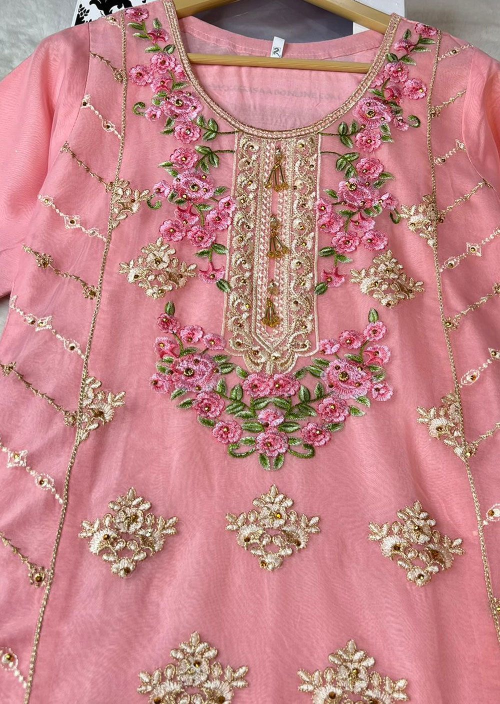 ASK622 Readymade Organza Pink Suit - Memsaab Online