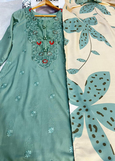 SLM622 Readymade Green Winter Dhanak Suit - Memsaab Online