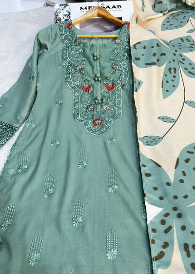 SLM622 Readymade Green Winter Dhanak Suit - Memsaab Online