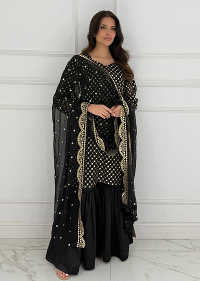 SMR3101 Rose - Black Readymade Chiffon Suit - Memsaab Online