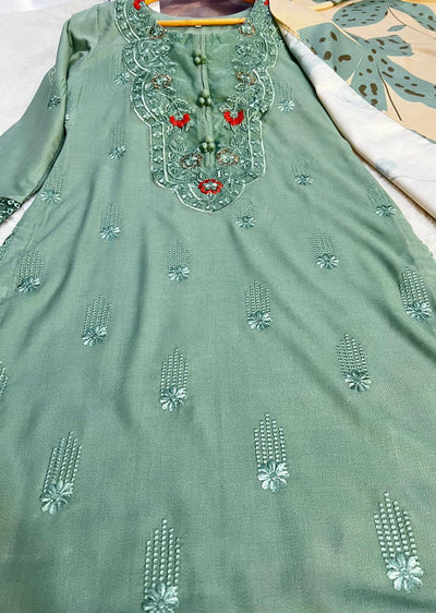 SLM622 Readymade Green Winter Dhanak Suit - Memsaab Online