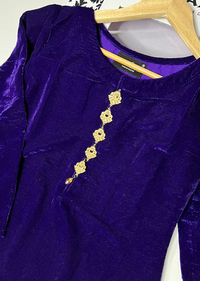 HK230 Layla - Purple Readymade 2 Piece Velvet Suit - Memsaab Online