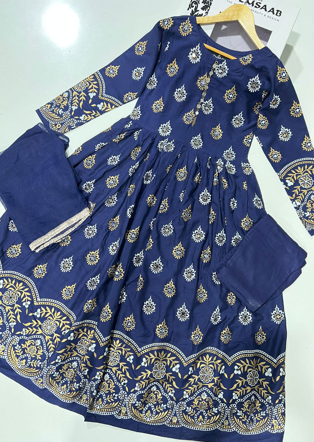 HK236 Subhan - Navy Readymade Linen Dress - Memsaab Online