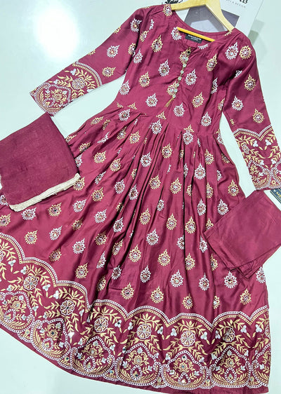 HK236 Subhan - Red Readymade Linen Dress - Memsaab Online