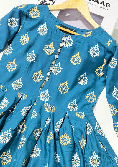HK236 Subhan - Teal Readymade Linen Dress - Memsaab Online