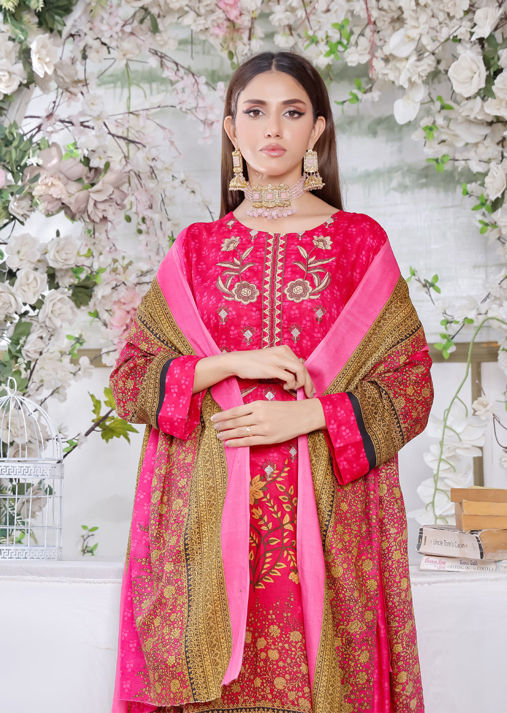 AMT5122 - Hot Pink Readymade Linen Suit - Memsaab Online