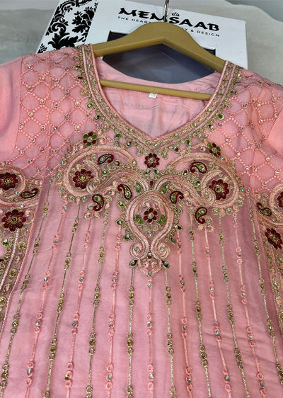 ASK623 Readymade Organza Pink Suit - Memsaab Online