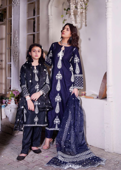 HK299 - Black - Readymade - Mother & Daughter Linen Outfit 2025 - Memsaab Online