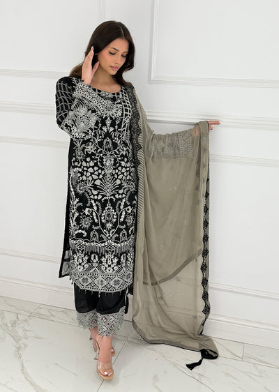 UMR902 - Black Memsaab Formal Chiffon Suit - Memsaab Online