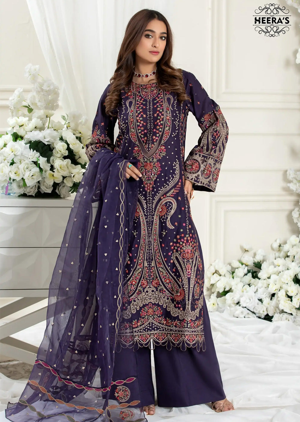 HSS-183- Readymade - Haseen Blue Embroidered suit by Heeras - Memsaab Online