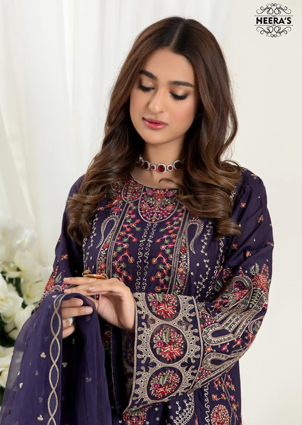 HSS-183- Readymade - Haseen Blue Embroidered suit by Heeras - Memsaab Online