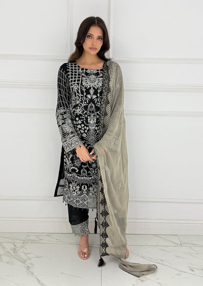 UMR902 - Black Memsaab Formal Chiffon Suit - Memsaab Online