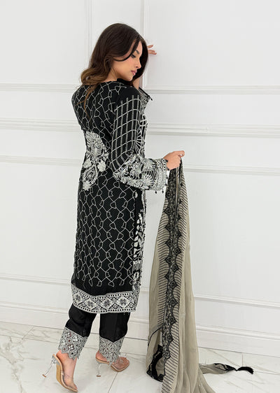 UMR902 - Black Memsaab Formal Chiffon Suit - Memsaab Online