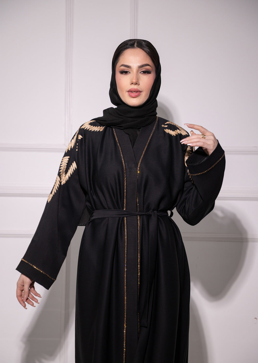 TAYB-06 - Black/Beige - Embroidered Back Moroccan Style - Tayyab Abaya 2025 - Memsaab Online