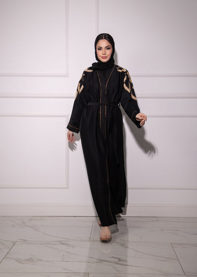 TAYB-06 - Black/Beige - Embroidered Back Moroccan Style - Tayyab Abaya 2025 - Memsaab Online