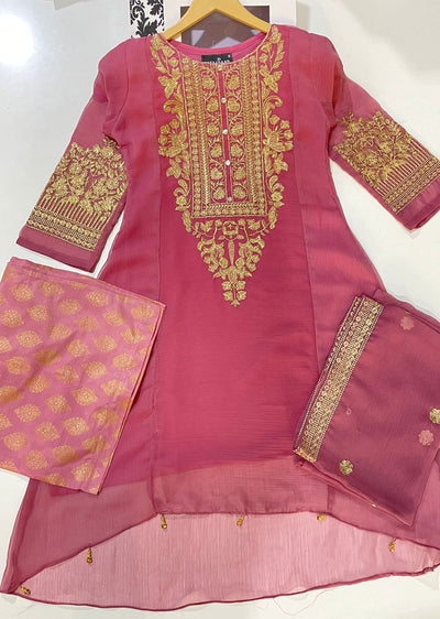 HK240 Reya - Pink Readymade Chiffon Suit - Memsaab Online