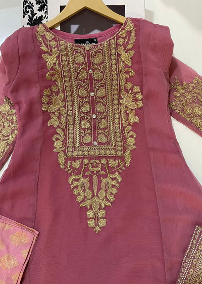 HK240 Reya - Pink Readymade Chiffon Suit - Memsaab Online