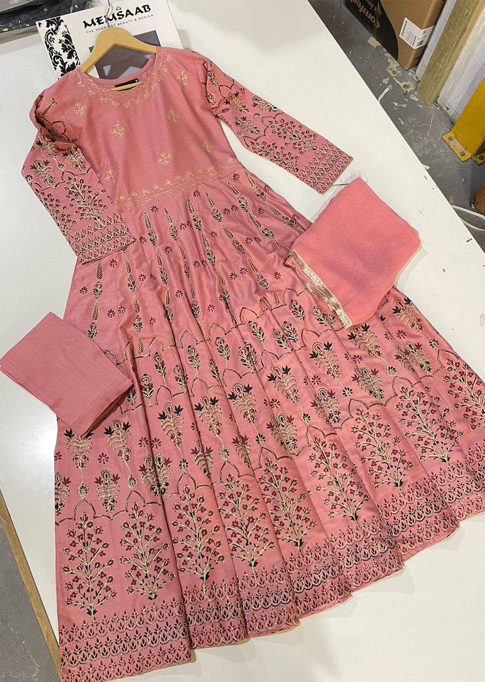 HK242 Sara Baksh - Pink Readymade Dress Suit - Memsaab Online