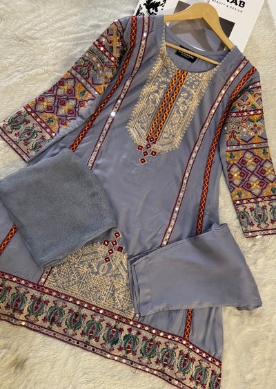 HK136 - Grey - Readymade Linen Outfit - Memsaab Online