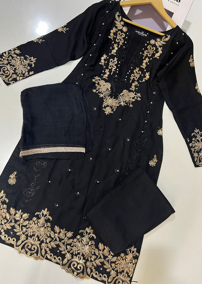 HK249 - Black Readymade Linen Suit - Memsaab Online