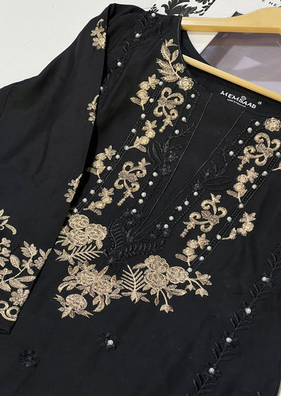HK249 - Black Readymade Linen Suit - Memsaab Online