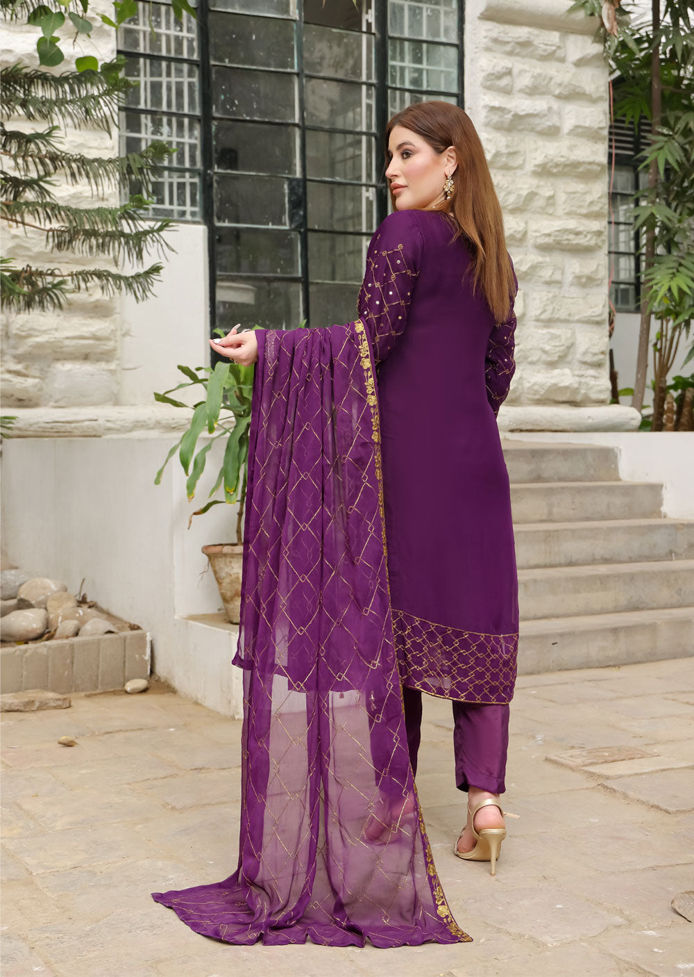 SLM608 Haseen - Readymade Purple Chiffon Outfit - Memsaab Online