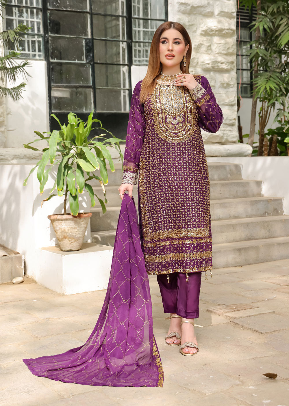 SLM608 Haseen - Readymade Purple Chiffon Outfit - Memsaab Online