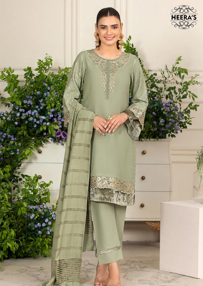 HSS-184- Readymade - Dhanak Velvet Luxe Embroidered suit by Heeras - Memsaab Online