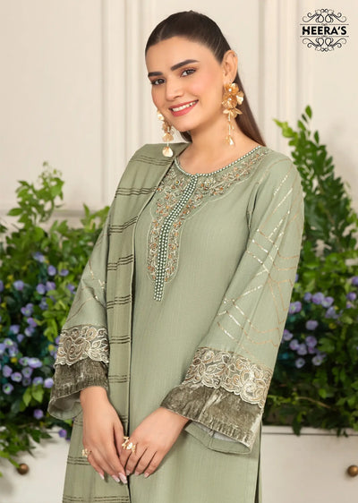 HSS-184- Readymade - Dhanak Velvet Luxe Embroidered suit by Heeras - Memsaab Online