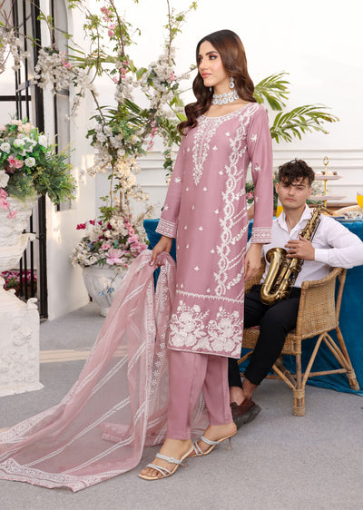 HK247 - Mauve Readymade Linen Mother & Daughter Suit - Memsaab Online