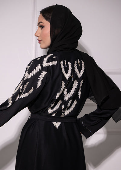 TAYB-07 - White/Beige - Embroidered Back Moroccan Style - Tayyab Abaya 2025 - Memsaab Online