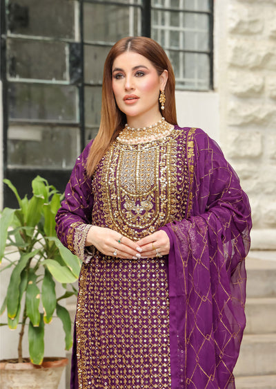 SLM608 Haseen - Readymade Purple Chiffon Outfit - Memsaab Online