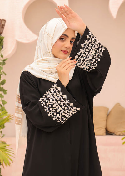 ASL-222 Yusra - Black Embroidered Abaya - Memsaab Online