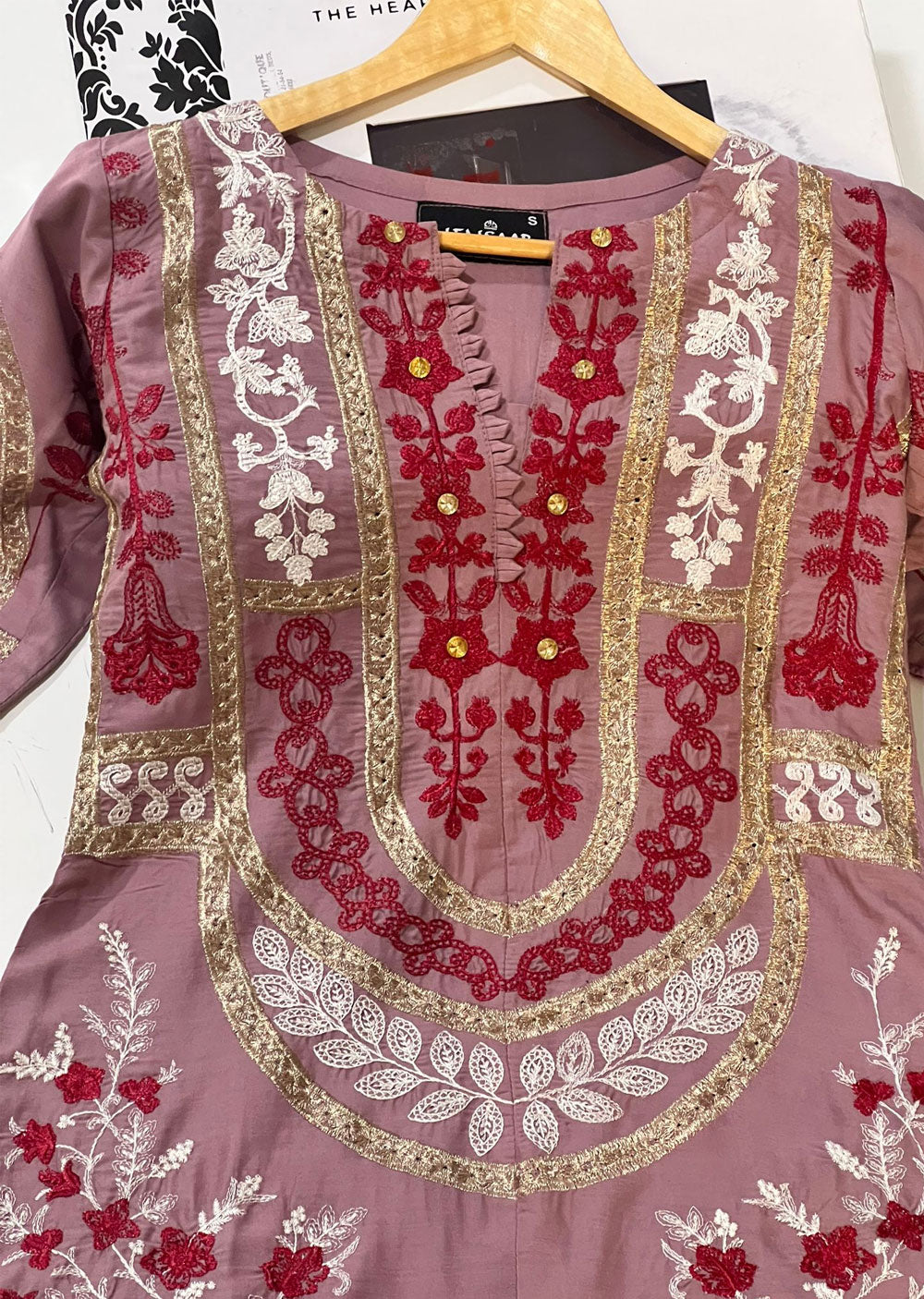 HK252 - Pink Readymade Linen Suit - Memsaab Online