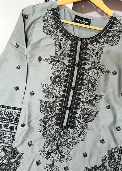 HK253 - Grey Readymade Linen Suit - Memsaab Online