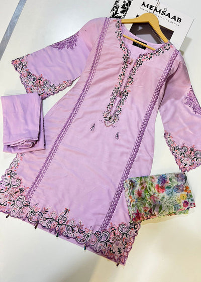 HK254 - Lilac Readymade Linen Suit - Memsaab Online