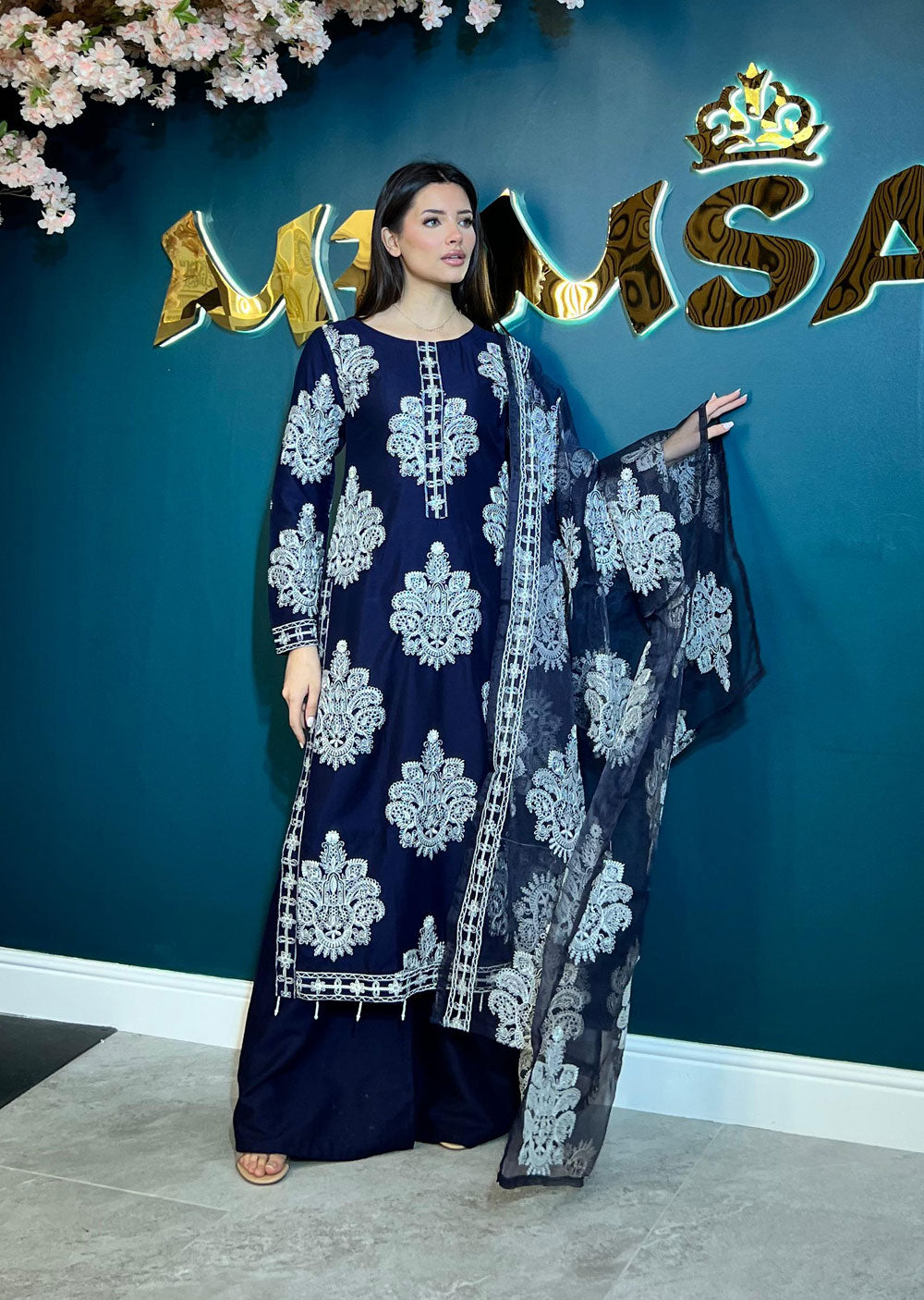 HK255 Dilreva - Navy Readymade Mummy n Me Outfit - Memsaab Online